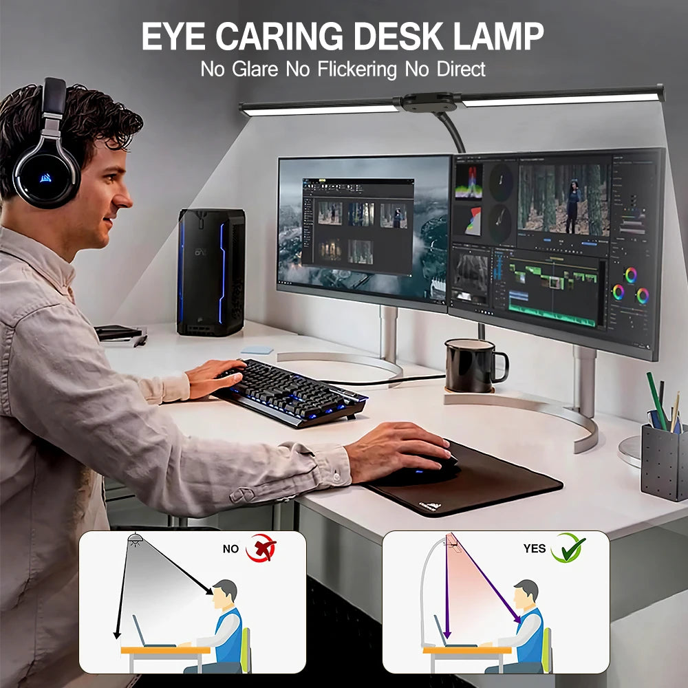 FlexiGlow LED Clamp Desk Lamp - 3 Modes & Dimmable