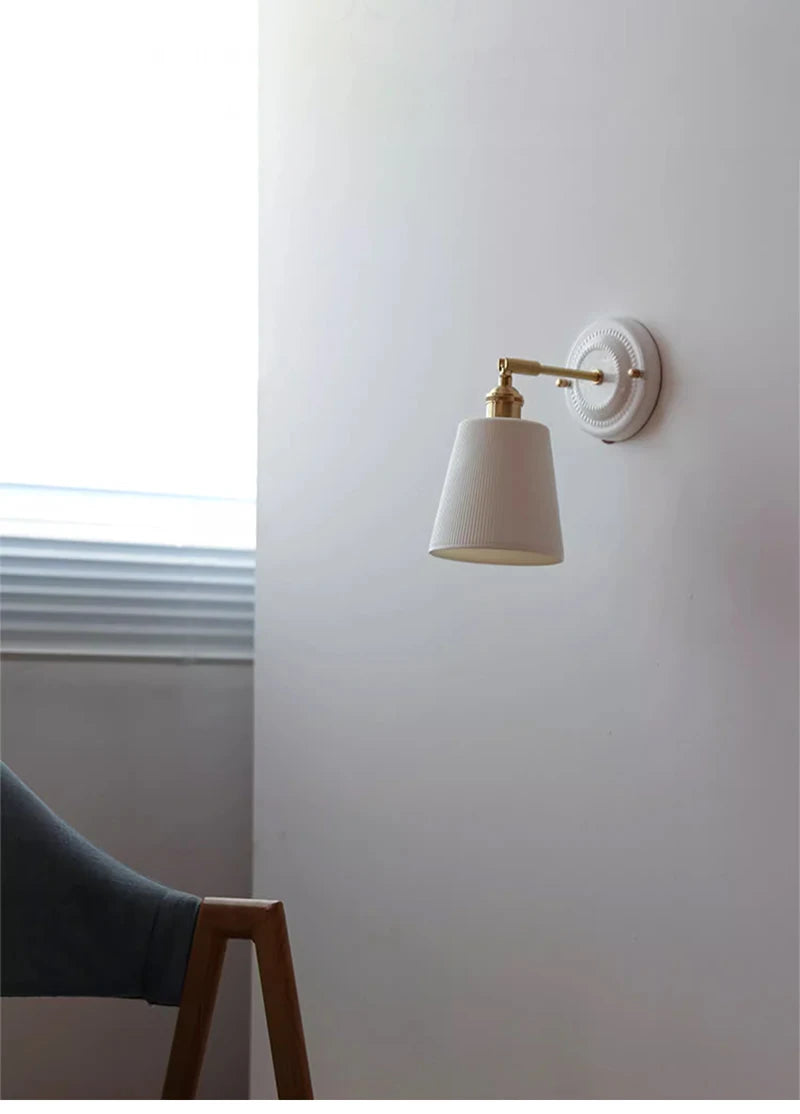 Vintage Porcelain Wall Sconce with Brass Arm
