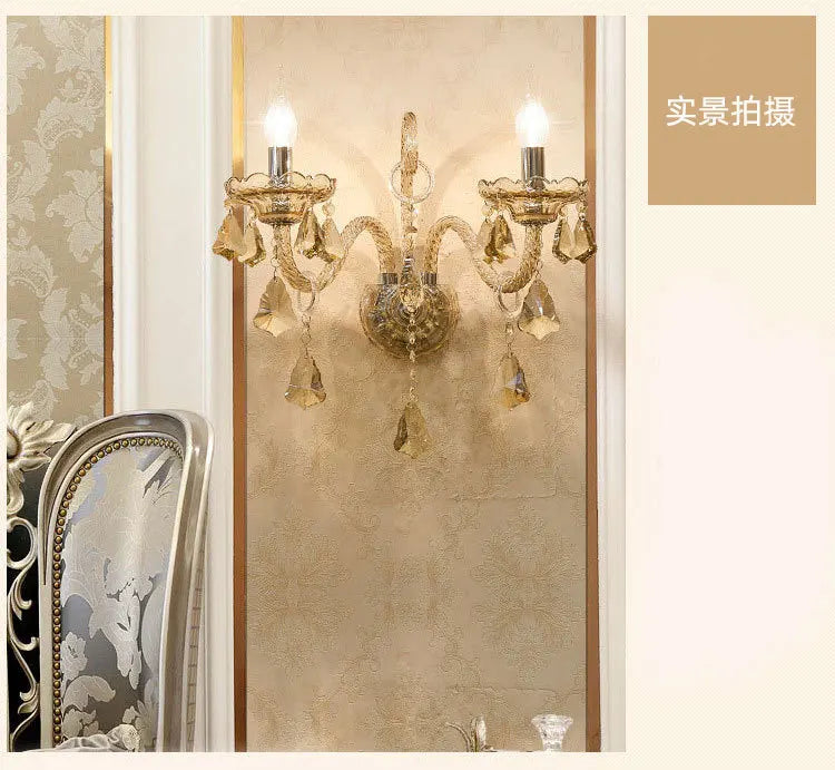 Cognac Elegance Crystal Candle Wall Sconce