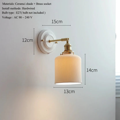 Vintage Porcelain Wall Sconce with Brass Arm