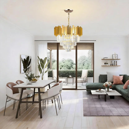 4-Tier Gold K9 Crystal Chandelier, 50 cm, Dimmable