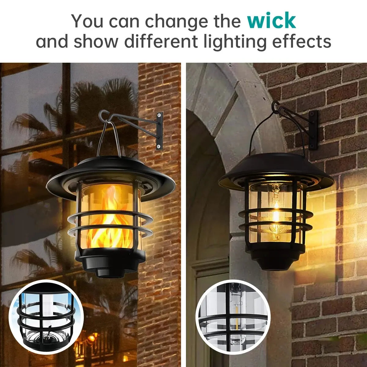 FlickerGlow Solar Wall Lanterns - 2Pack Sconce Lights