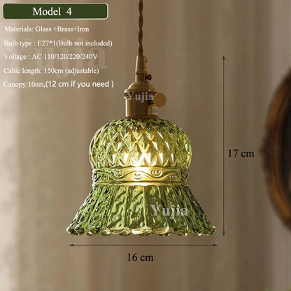 Green Glass Brass Pendant