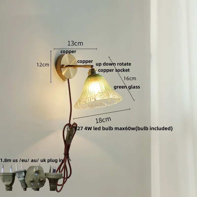 Nordic Blue Glass Pull Chain Wall Sconce Lamp