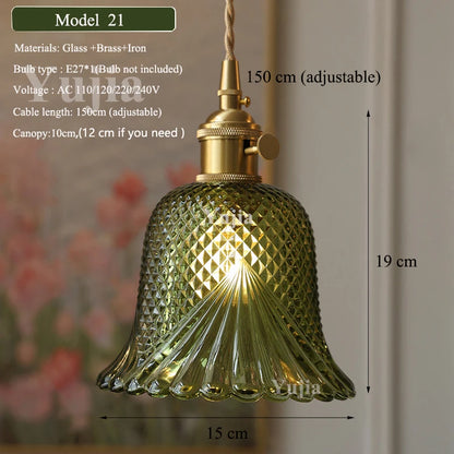 Green Glass Brass Pendant