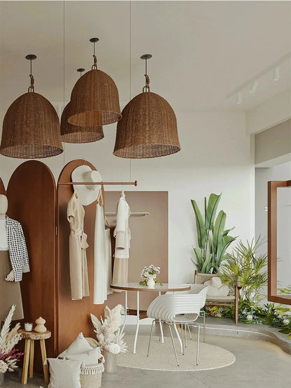 New Rattan Ceiling Chandelier Restaurant Retro Style Bar