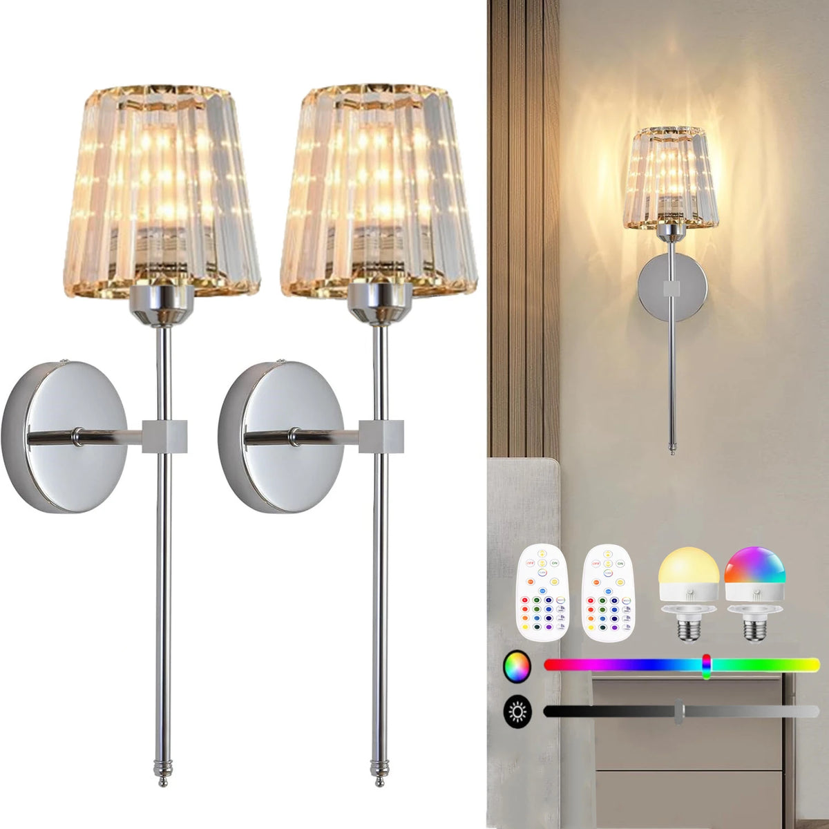Wireless Crystal Wall Sconce