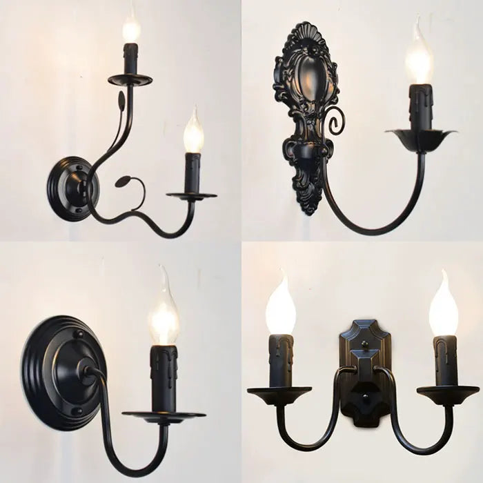 Retro Black Industrial Candle Wall Sconce Set