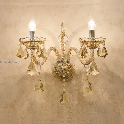 Cognac Elegance Crystal Candle Wall Sconce