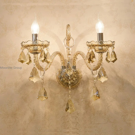 Cognac Elegance Crystal Candle Wall Sconce