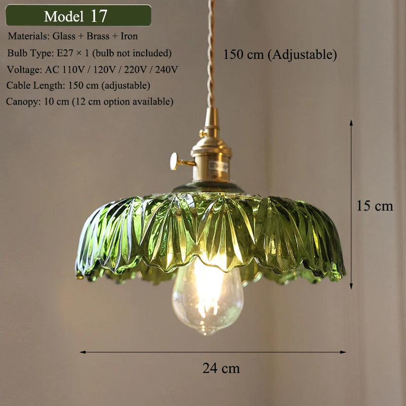 Green Glass Brass Pendant