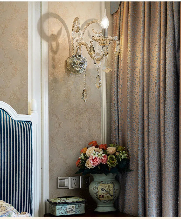 Cognac Elegance Crystal Candle Wall Sconce