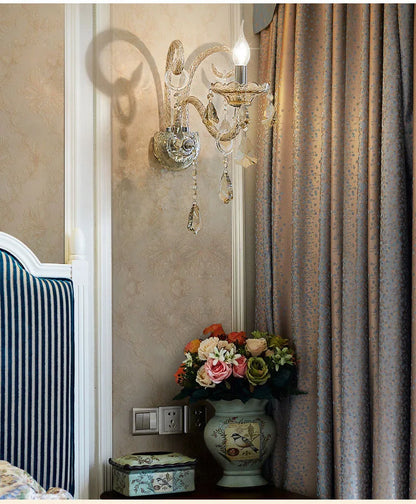Cognac Elegance Crystal Candle Wall Sconce