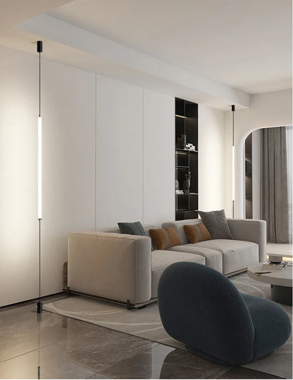 Hanging Floor Lamp Italy Design Black Long Linear Pendant Light