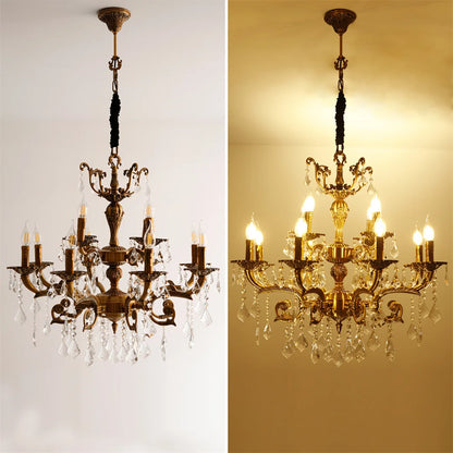 Antique Bronze Crystal Candle Chandelier — 8 or 12 Lights, Bulbs Included