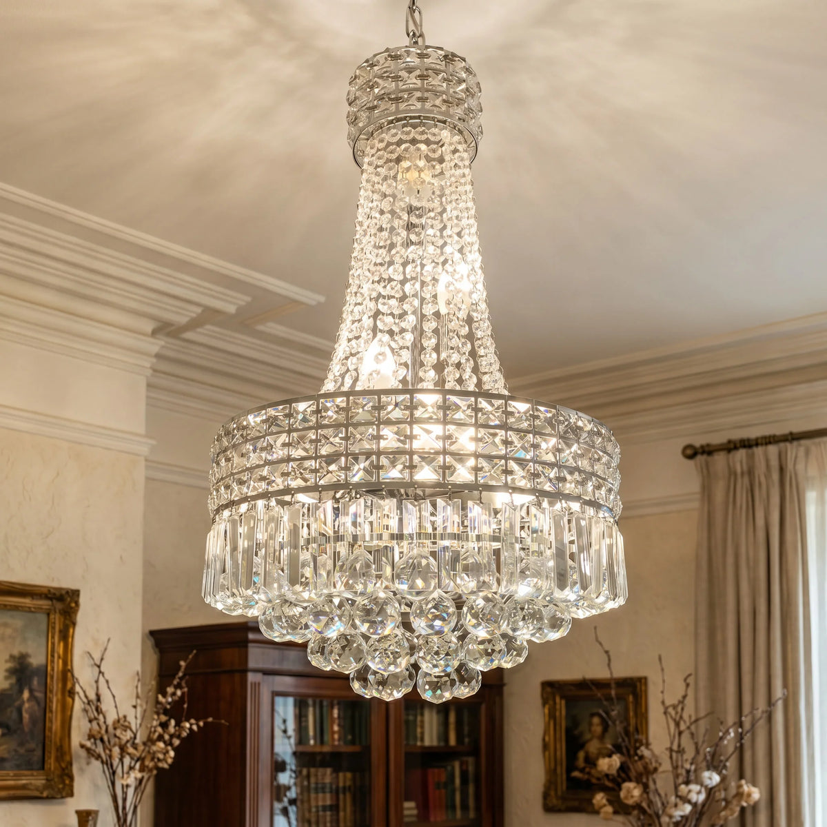 Chrome Crystal Empire Chandelier, 40 cm, Dimmable