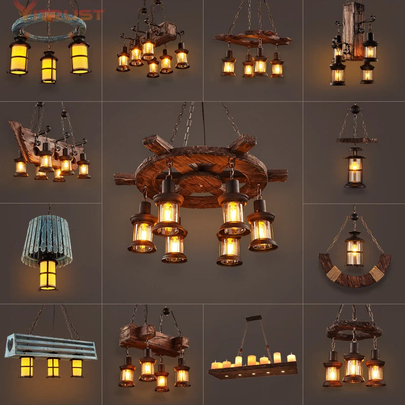 Wood Industrial Chandelier