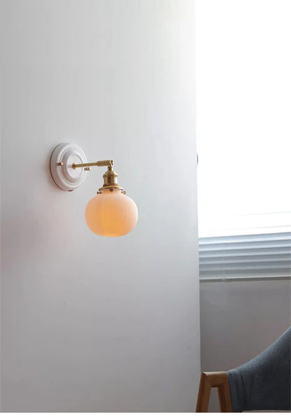 Vintage Porcelain Wall Sconce with Brass Arm