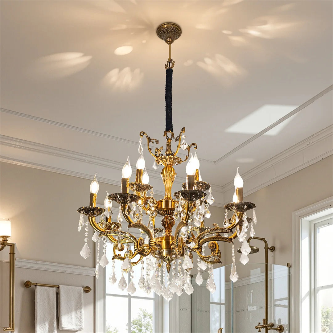 Antique Bronze Crystal Candle Chandelier — 8 or 12 Lights, Bulbs Included