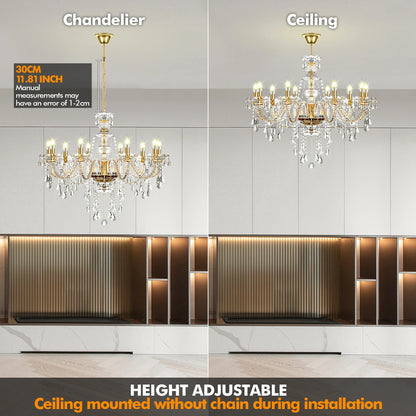 10-Arm K9 Crystal Candle Chandelier, Adjustable Chain