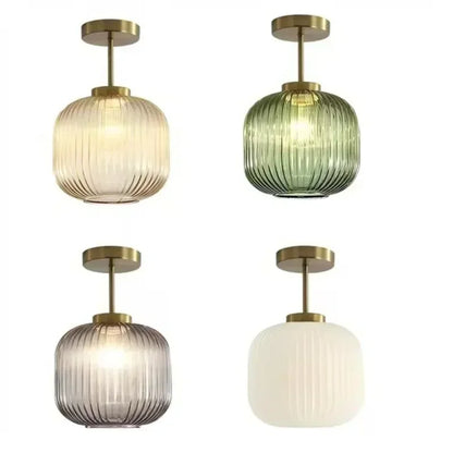 Retro Luxe Striped Lantern Ceiling Light Fixture