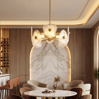 4-Light Gold Chandelier with Cloud-Pattern Glass Shades