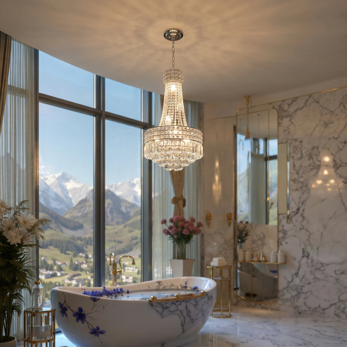 Chrome Crystal Empire Chandelier, 40 cm, Dimmable