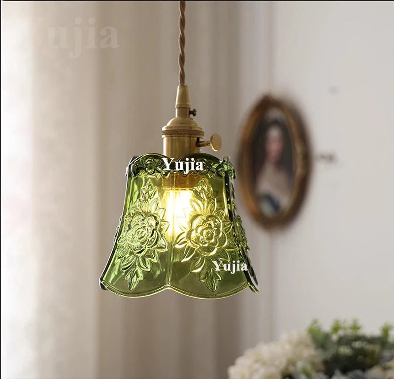 Green Glass Brass Pendant