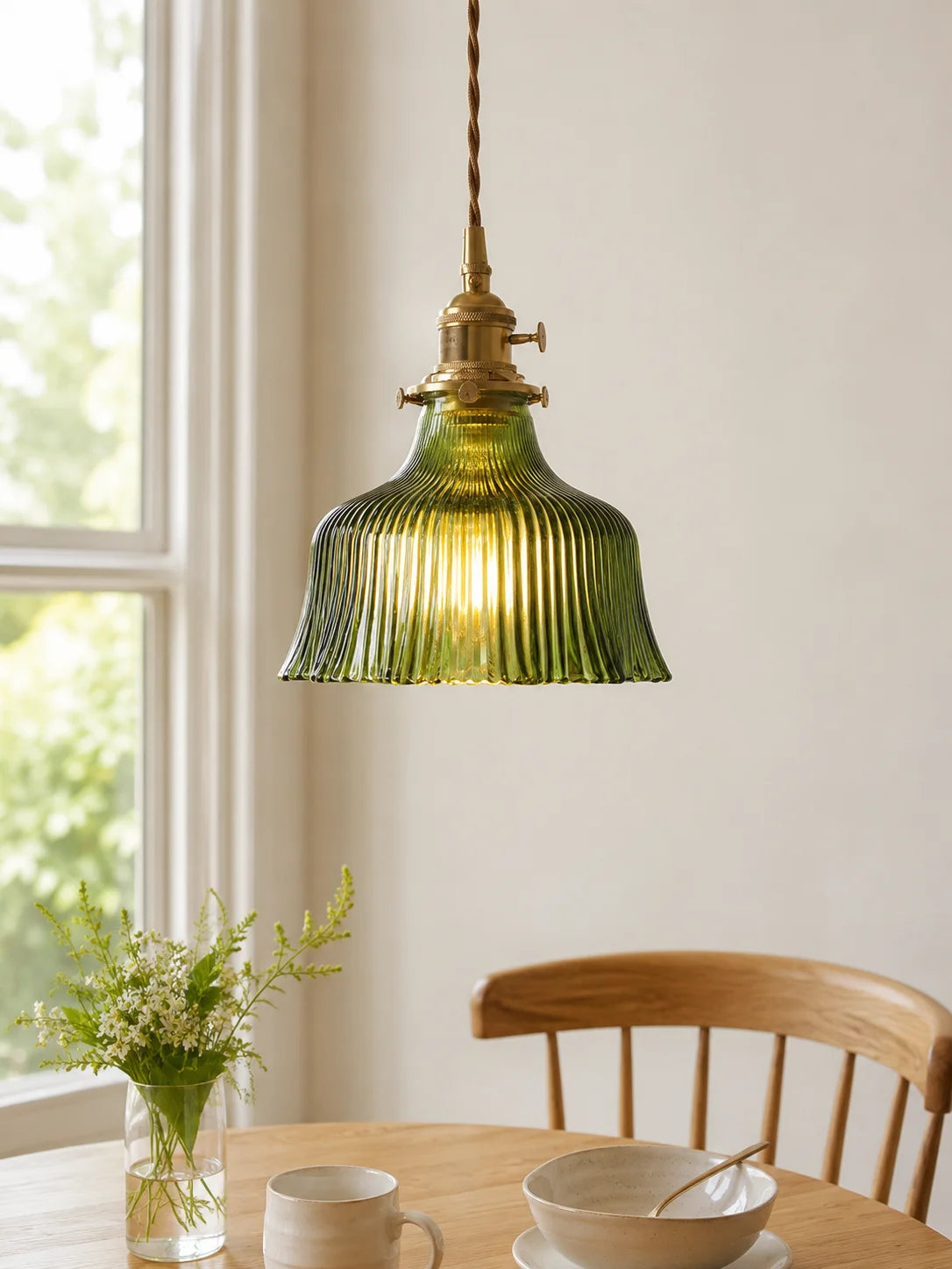 Green Glass Brass Pendant