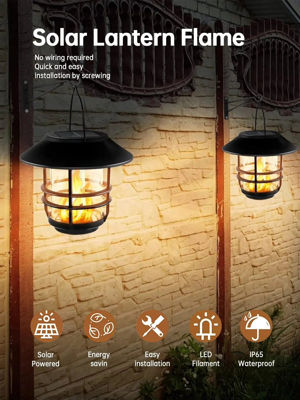 FlickerGlow Solar Wall Lanterns - 2Pack Sconce Lights