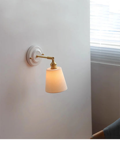 Vintage Porcelain Wall Sconce with Brass Arm