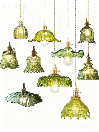 Green Glass Brass Pendant