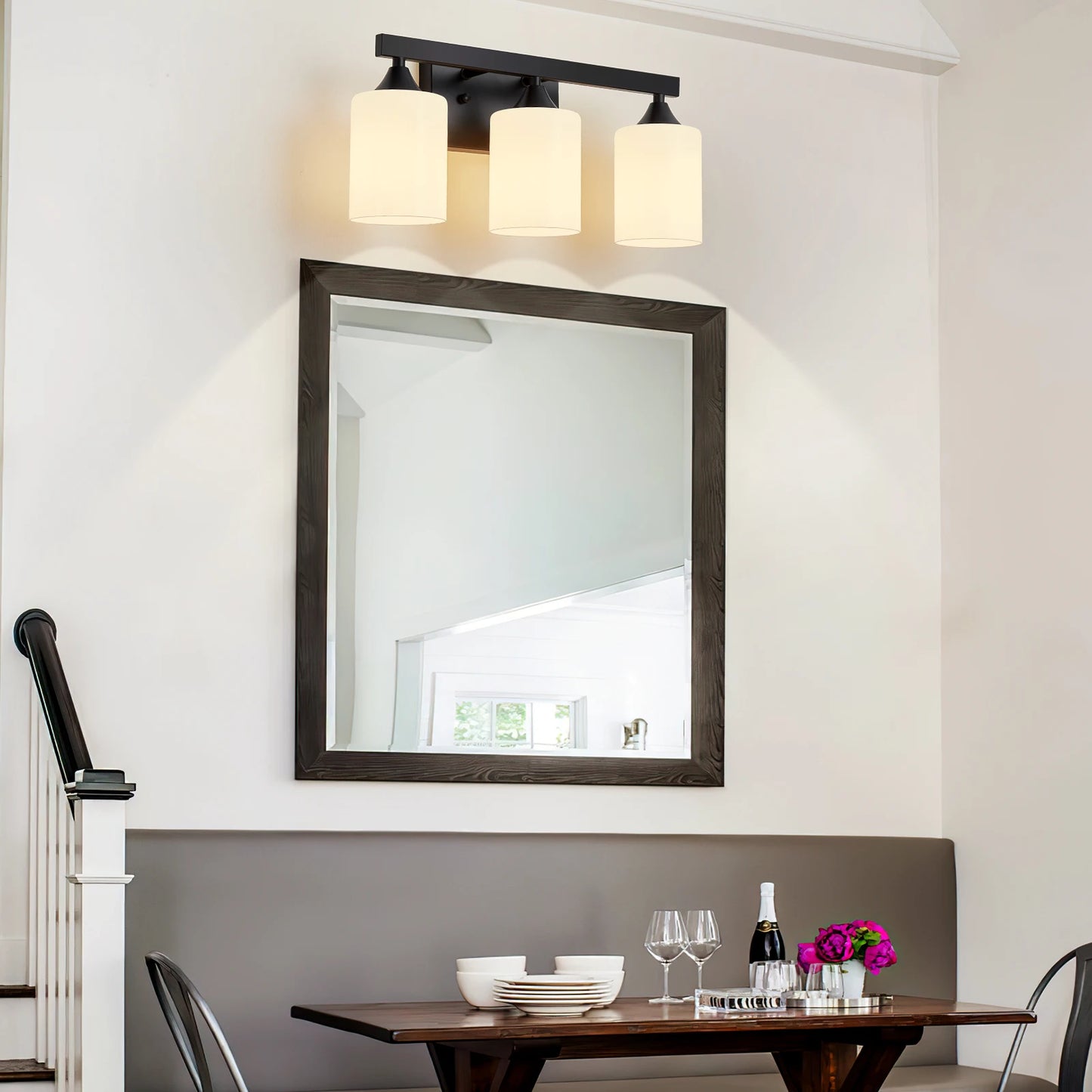 Matte Black Vanity Light with Frosted Glass — 3, 4 or 5 Lights