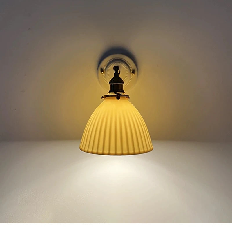 Vintage Porcelain Wall Sconce with Brass Arm