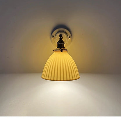 Vintage Porcelain Wall Sconce with Brass Arm