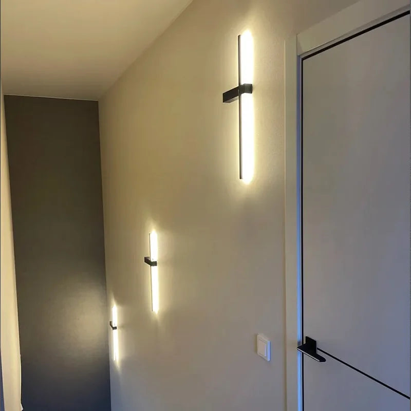 Minimalist Long LED Black Wall Lights Bedroom Art Decorate Sconce