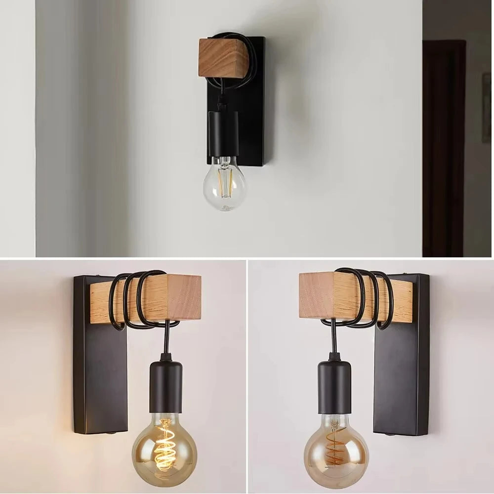 Retro Wood Industrial Wall Lamp