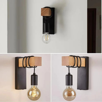 Retro Wood Industrial Wall Lamp