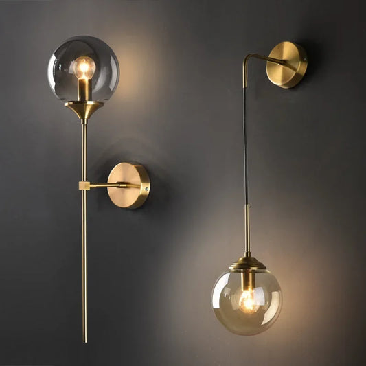Gold Aura Round Glass Wall Sconce - Nordic Style