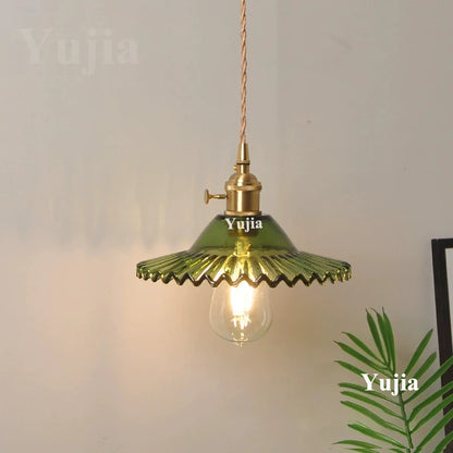 Green Glass Brass Pendant