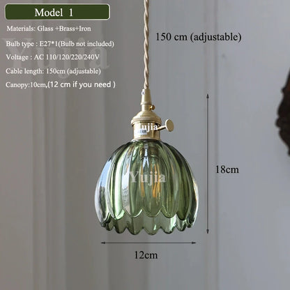 Green Glass Brass Pendant