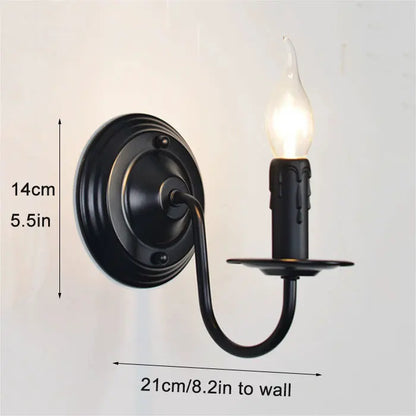 Retro Black Industrial Candle Wall Sconce Set