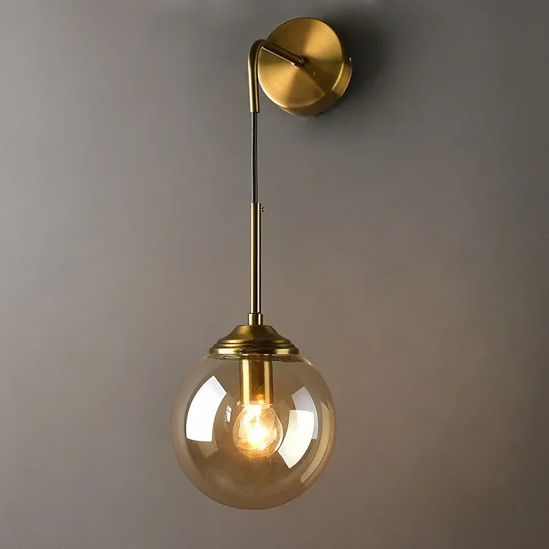 Gold Aura Round Glass Wall Sconce - Nordic Style