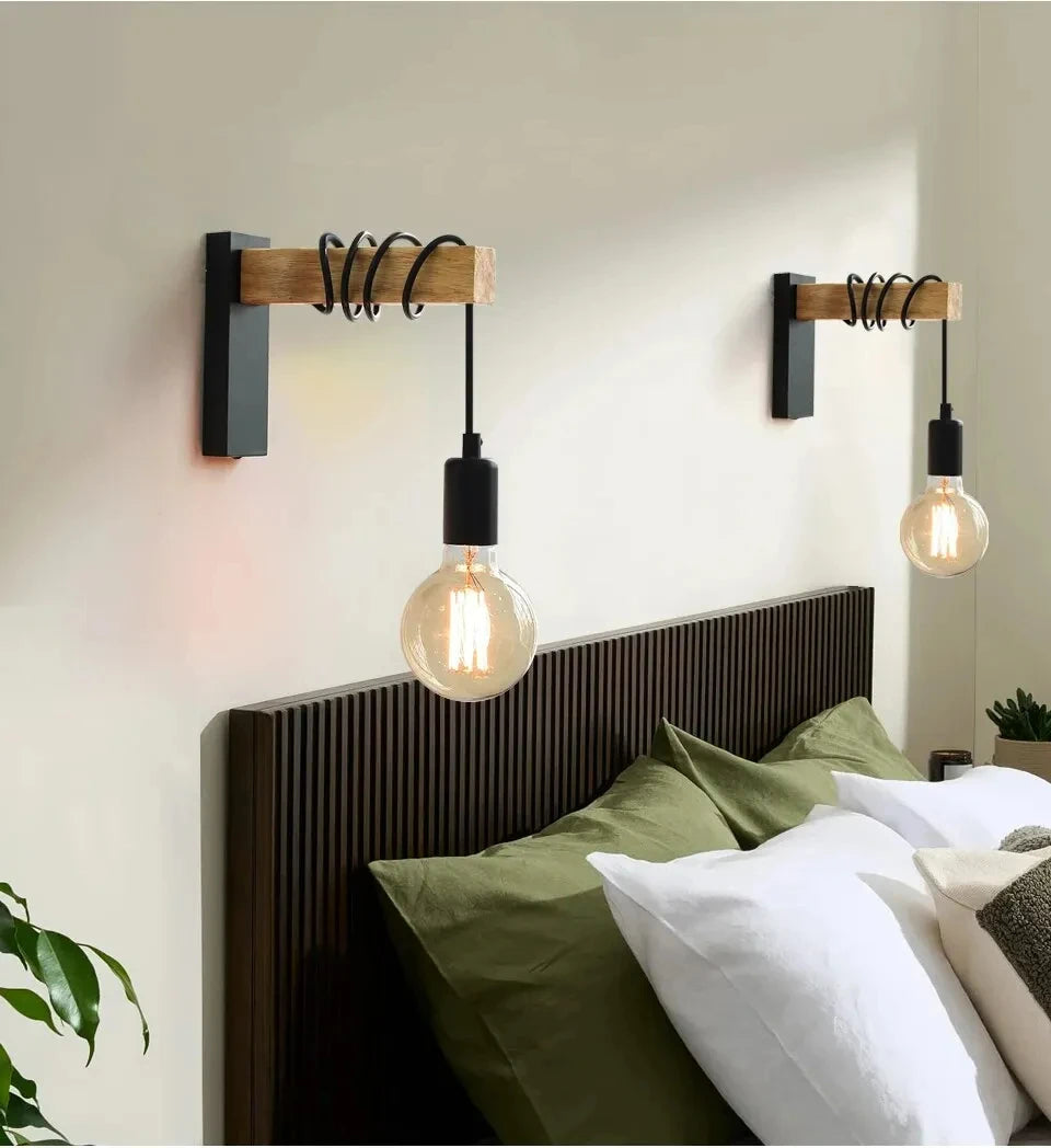 Retro Wood Industrial Wall Lamp