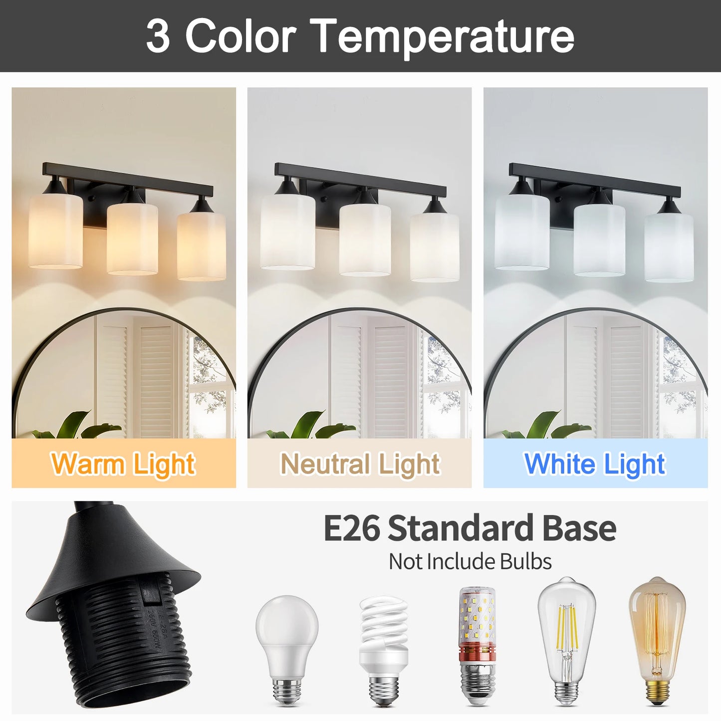 Matte Black Vanity Light with Frosted Glass — 3, 4 or 5 Lights