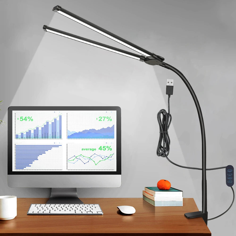 FlexiGlow LED Clamp Desk Lamp - 3 Modes & Dimmable