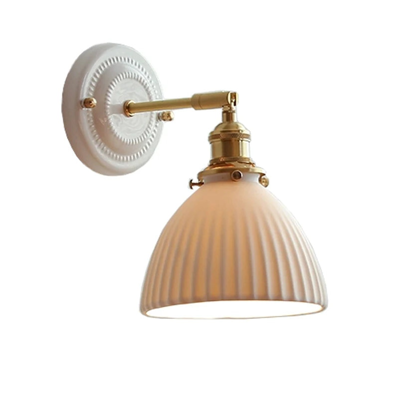 Vintage Porcelain Wall Sconce with Brass Arm