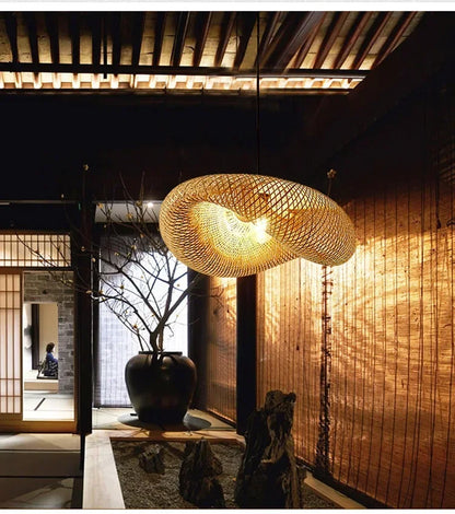 Large Woven Bamboo Pendant