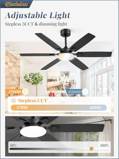 52" DC Ceiling Fan with LED Light and Remote, Indoor/Outdoor