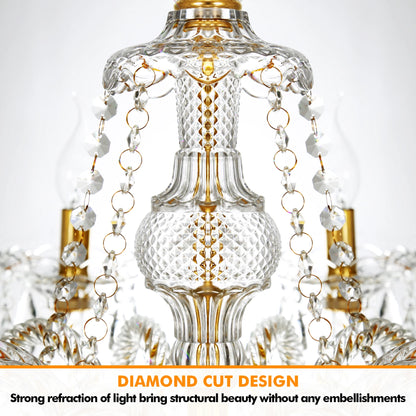 10-Arm K9 Crystal Candle Chandelier, Adjustable Chain